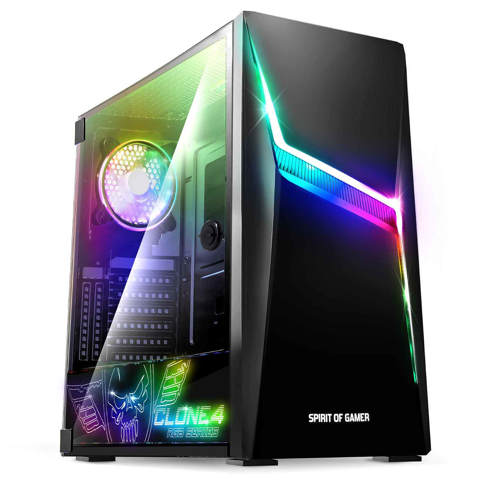 Boitier PC Gamer Blanc RGB Vide Moyen ATX, Tour PC Gaming avec Paroi en  Verre